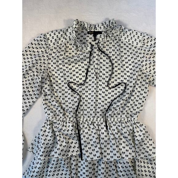 Maje Rinala Ivory Black Bow Ruffle Dress Mini Knee Length Long Sleeve 40 8 M - Picture 10 of 16
